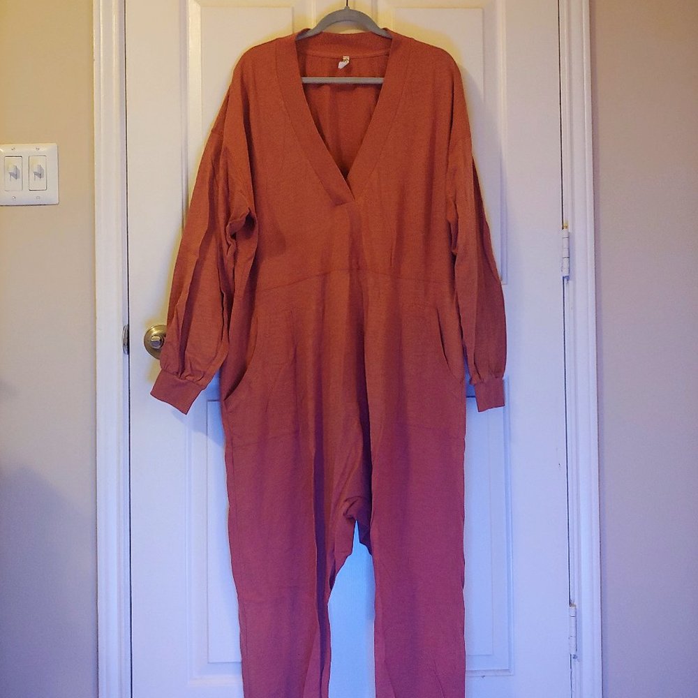 NWOT Free People Just Because LS Onesie, Burnt Clay